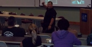 Students listening intently to presentation.