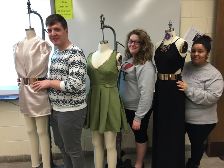 Fashion Design students Ryan, Amber, and Cathy with their PGM dress forms. 